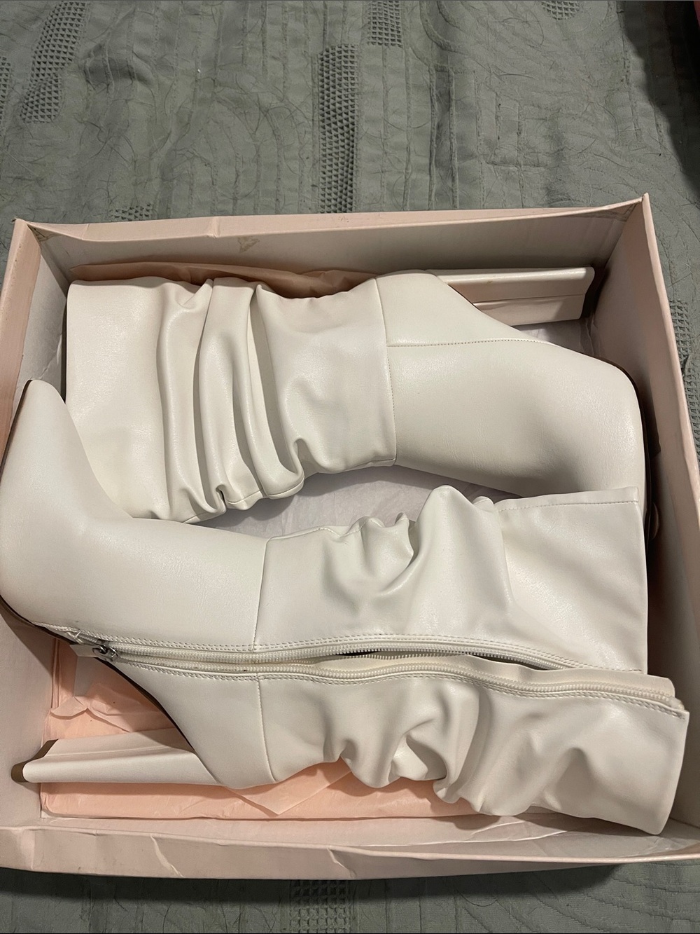 JustFab White Slouch Knee-High Heeled Boots